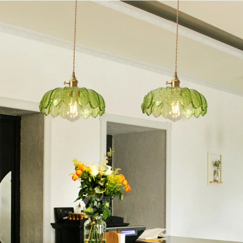 Green Glass LED Pendant Light - Vintage-Inspired Hanging Fixture