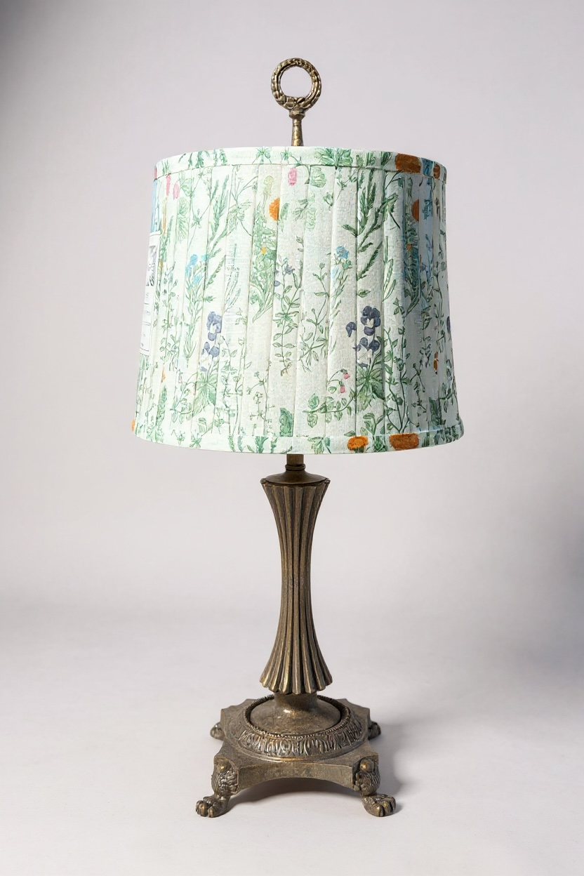 Vintage Lamp - Metal Base + Floral Fabric Shade