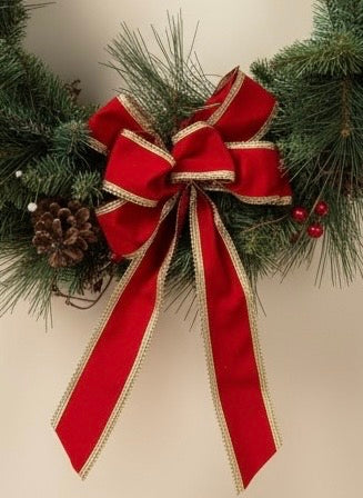 Vintage 25-inch pine Christmas wreath with red bow