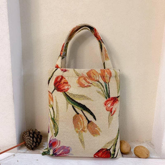 Vintage Floral Mini Tote Bag – Colored Weave
