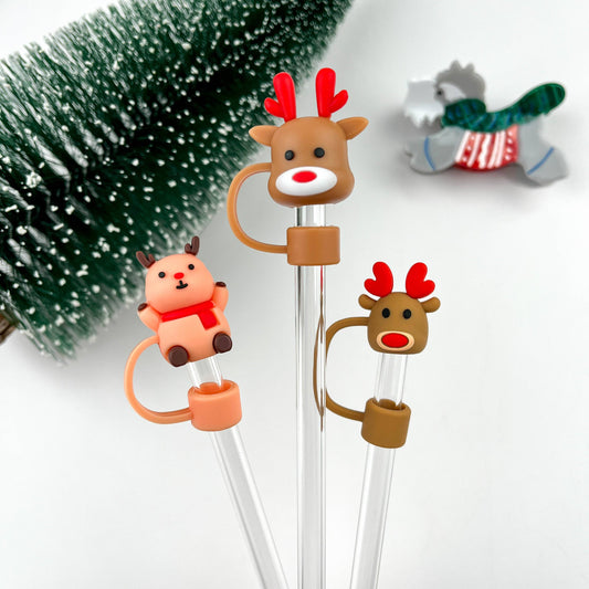 Elk Straw Topper - Christmas Reindeer Straw Cover | Holiday Drinkware Decor