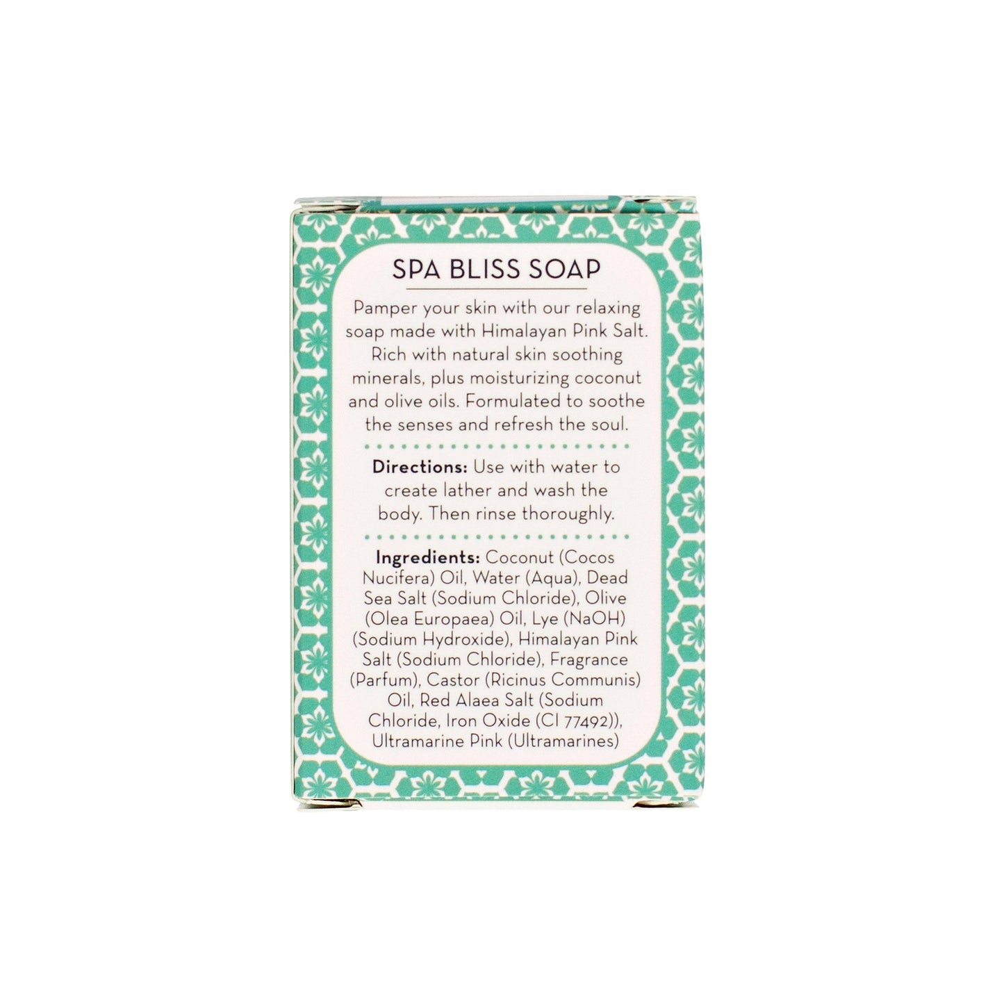 SPA Bliss Soap with Himalayan Pink Salt, made from coconut and olive oils, soothing and moisturizing.