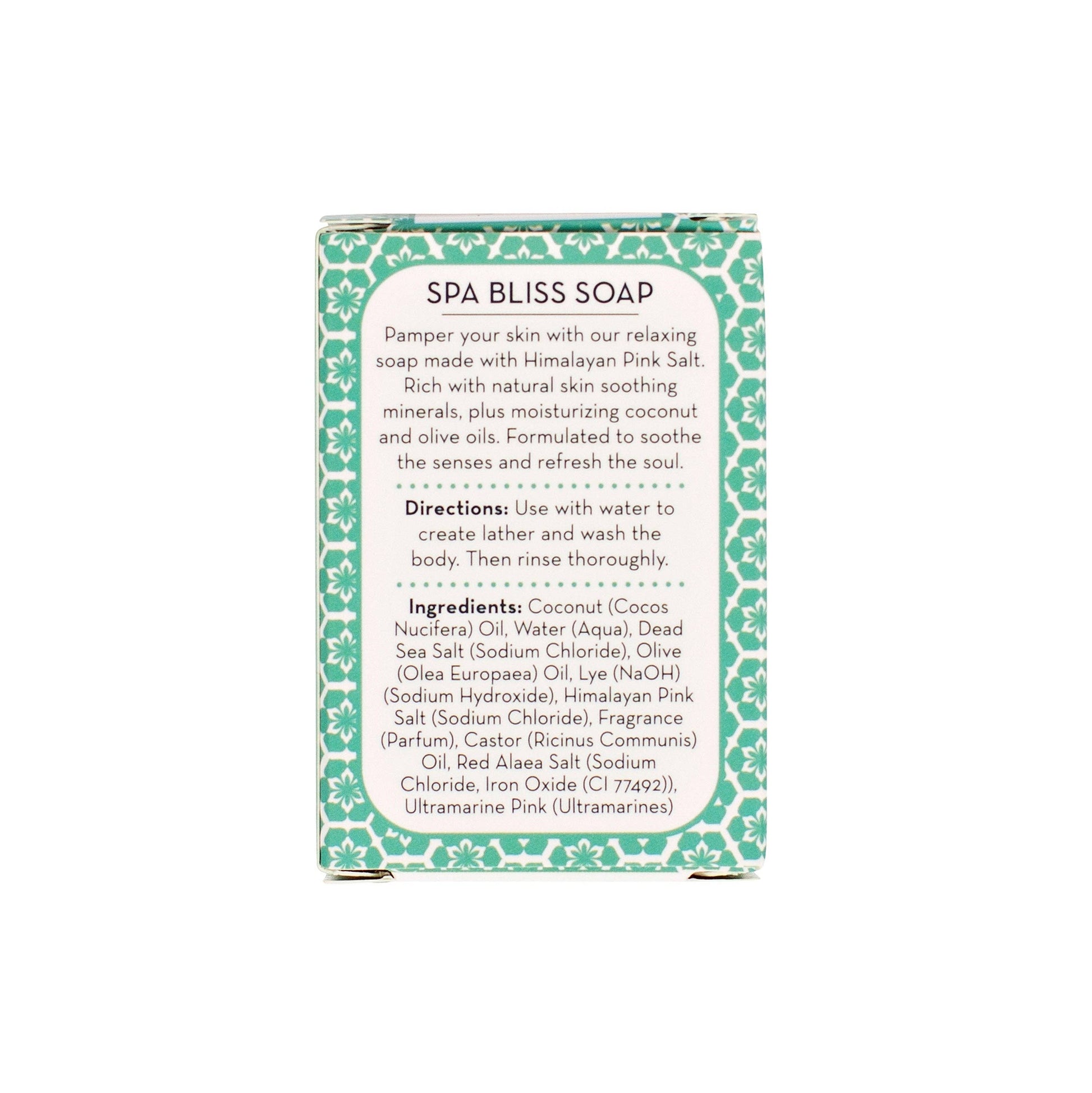 SPA Bliss Soap with Himalayan Pink Salt, made from coconut and olive oils, soothing and moisturizing.