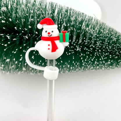 Snowman Straw Topper - Christmas Straw Cover Charm | Holiday Drinkware Decor