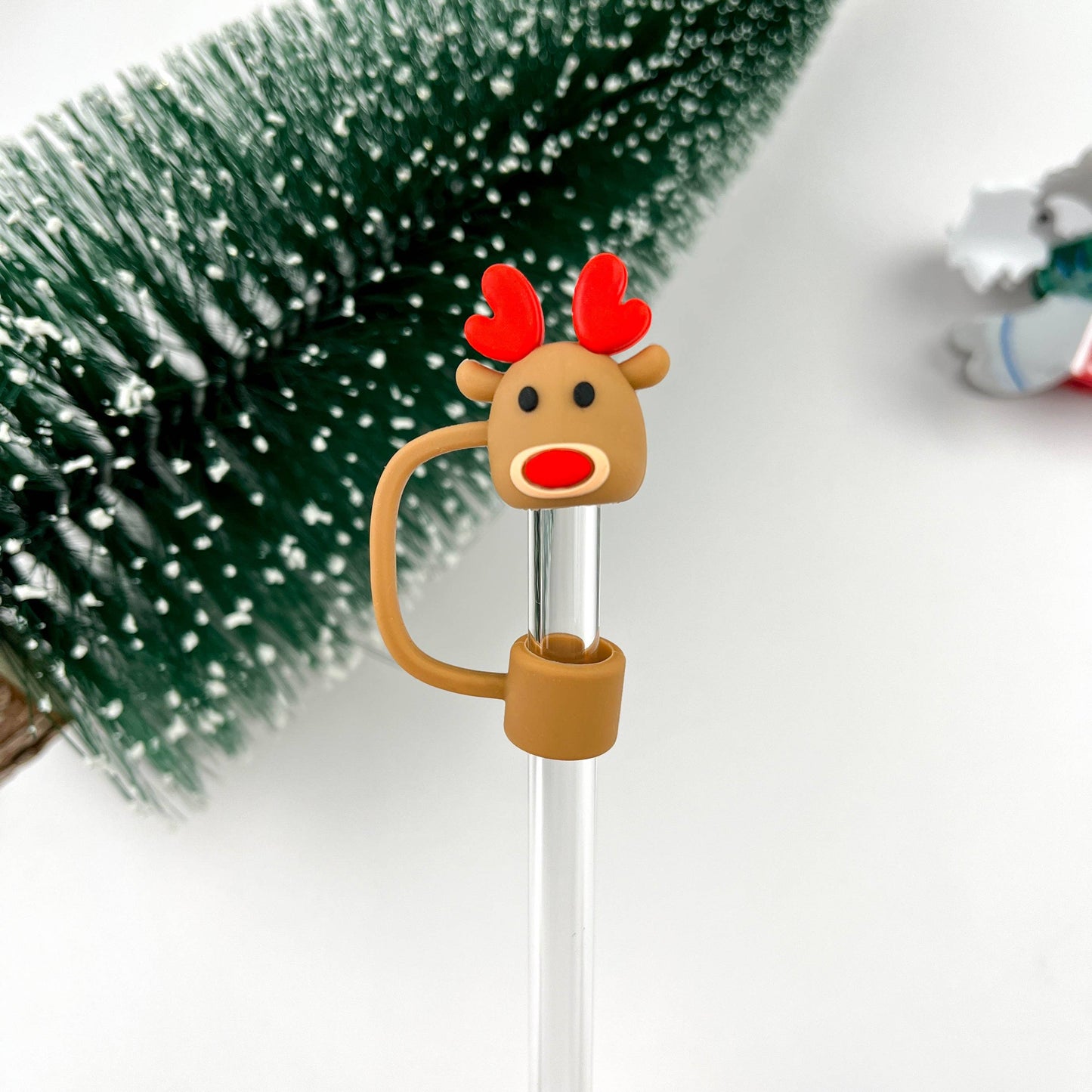 Elk Straw Topper - Christmas Reindeer Straw Cover | Holiday Drinkware Decor