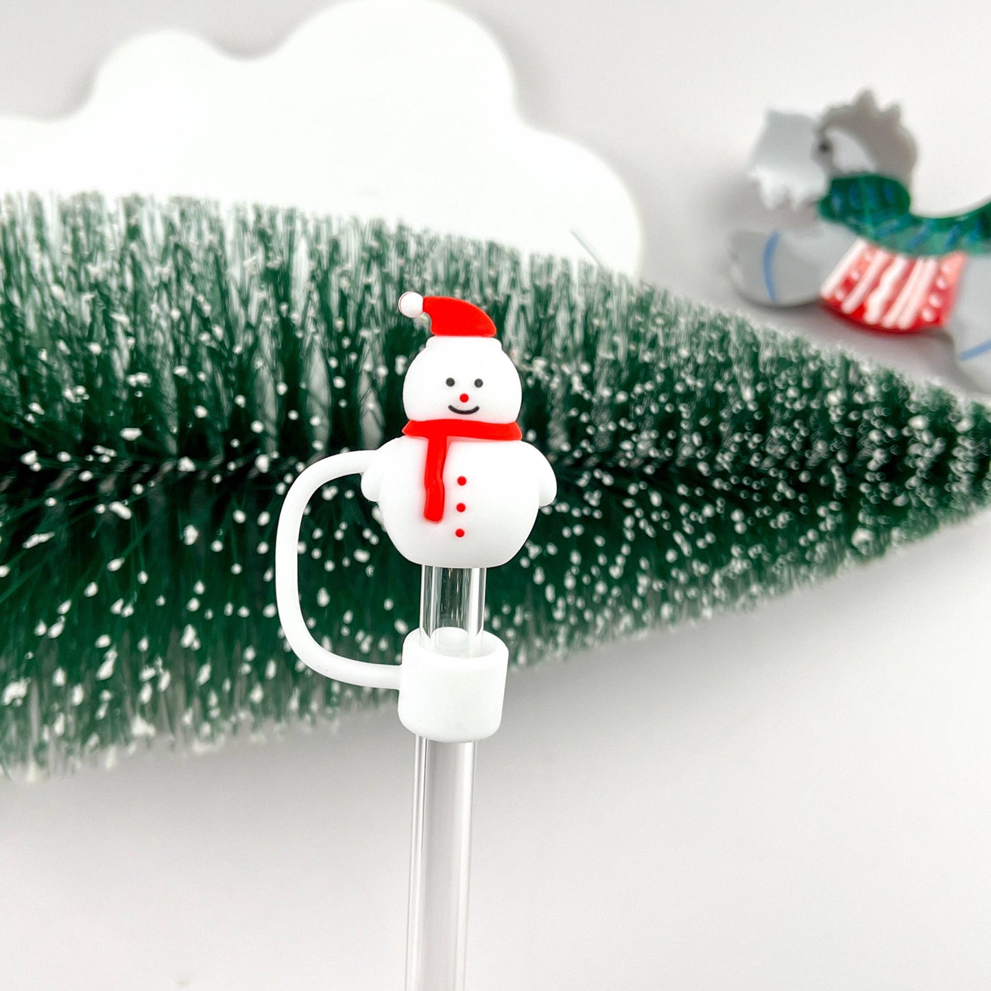 Snowman Straw Topper - Christmas Straw Cover Charm | Holiday Drinkware Decor