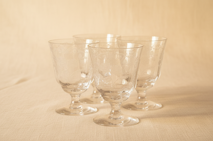 Etched Crystal Wine Goblets — Full Set