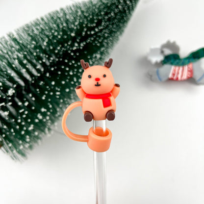 Elk Straw Topper - Christmas Reindeer Straw Cover | Holiday Drinkware Decor