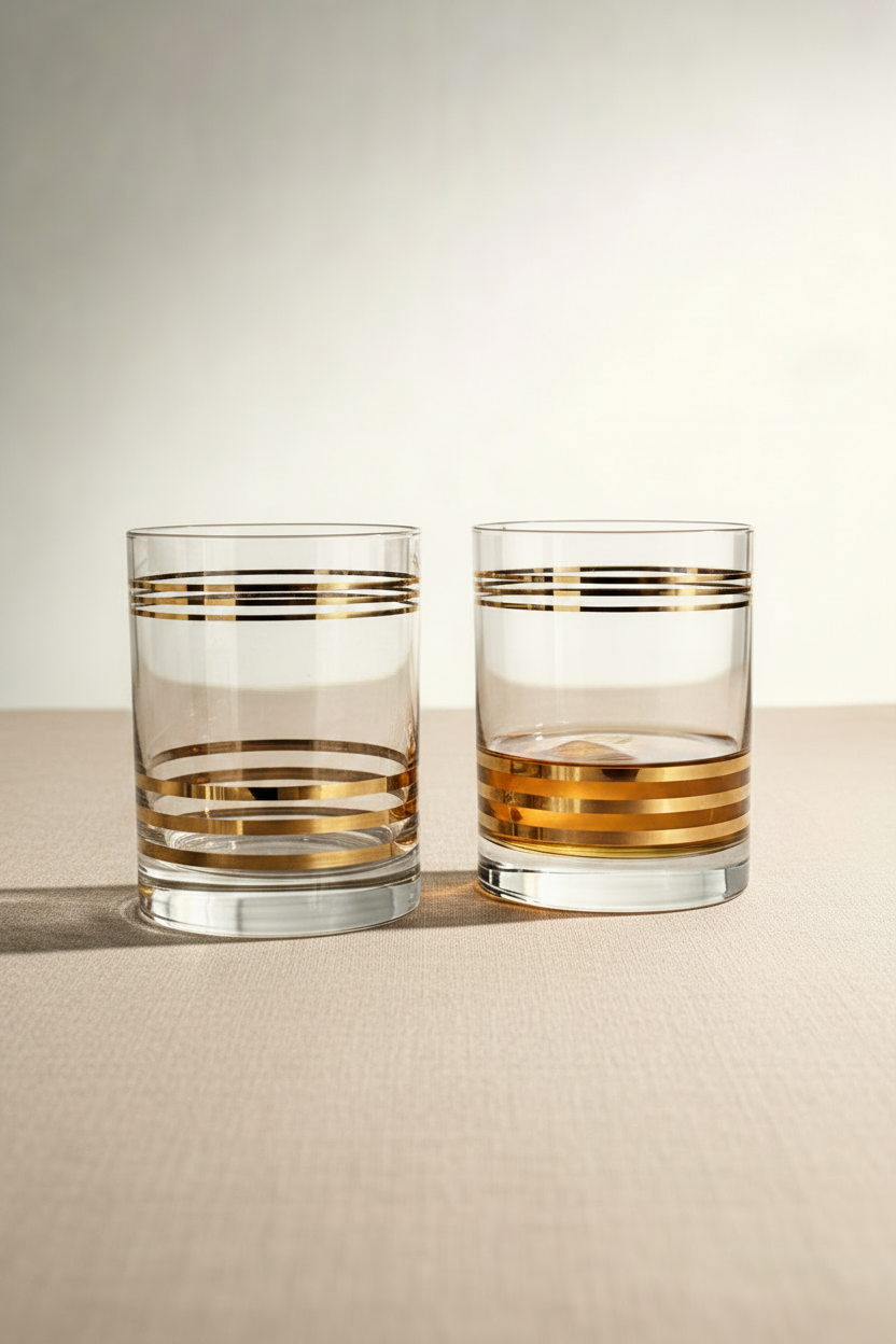 Gold Banded Rocks Glasses — Empty Pair