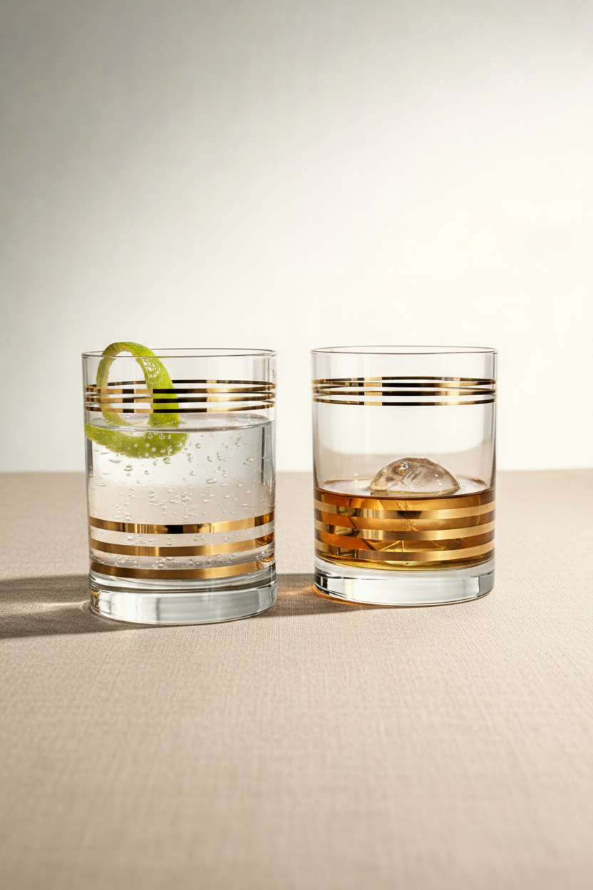 Gold Banded Rocks Glasses — Pair