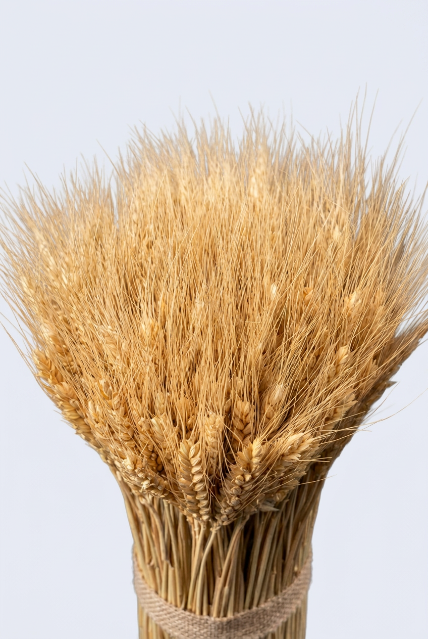 Golden wheat head detail on off-white