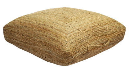 Natural Brown Jute Square Pouf | Hand Braided Boho Ottoman Footstool | JP4