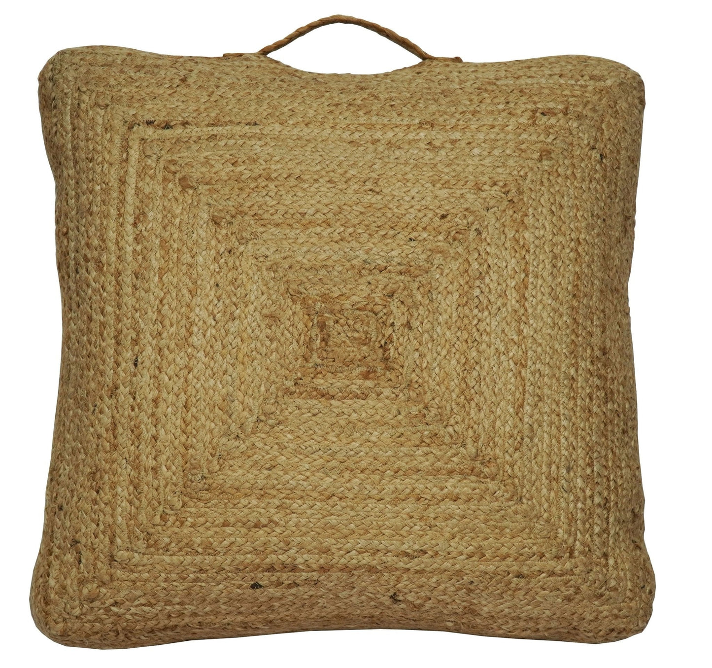 Natural Brown Jute Square Pouf | Hand Braided Boho Ottoman Footstool | JP4