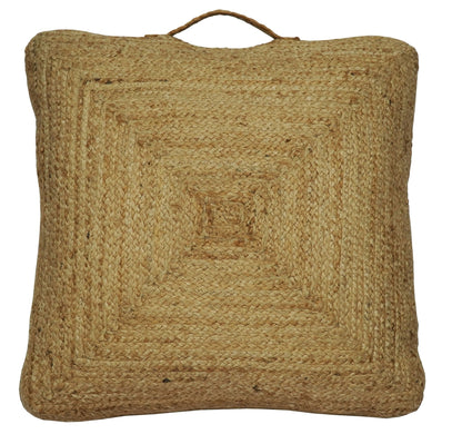 Natural Brown Jute Square Pouf | Hand Braided Boho Ottoman Footstool | JP4