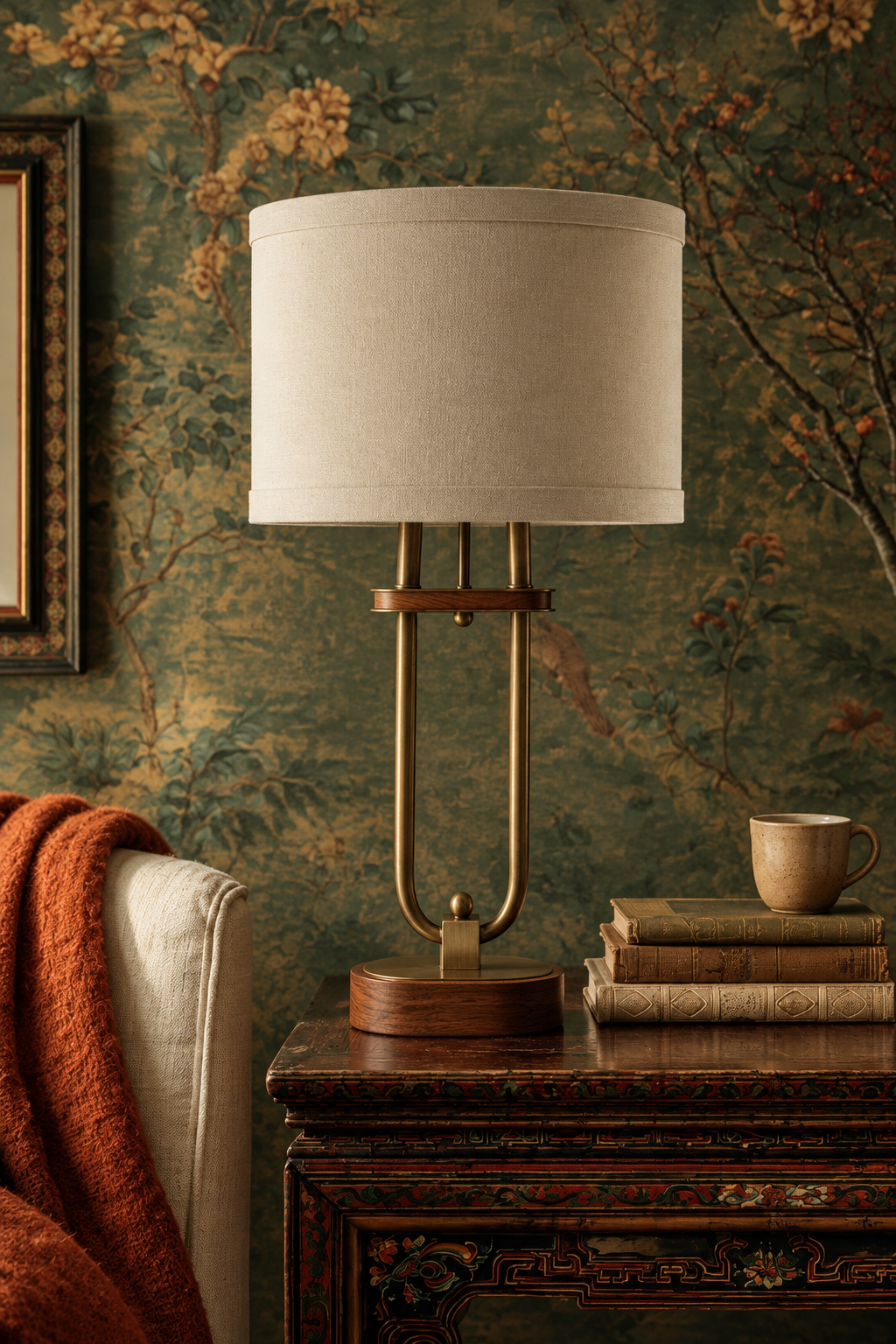 Lamp in a moody botanical room