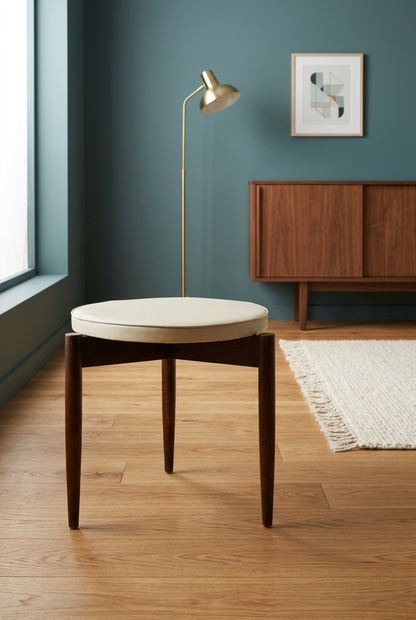 Vintage Kodawood Miami Sculptural Stool with Cream Vinyl, circa 1960s