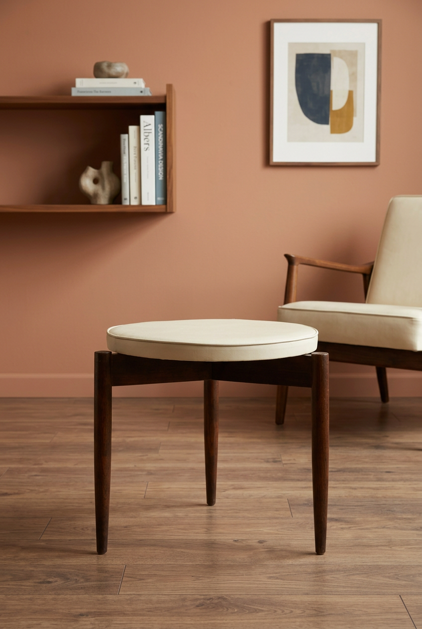 Vintage Kodawood Miami Sculptural Stool with Cream Vinyl, circa 1960s