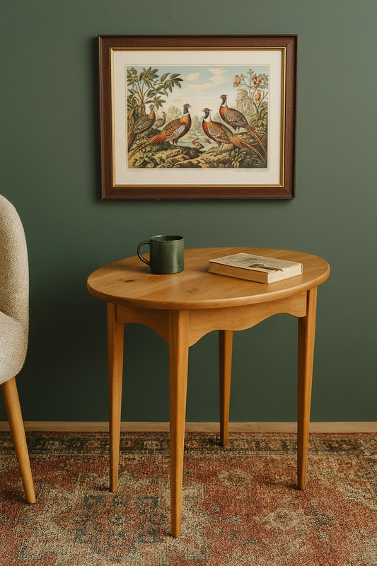 Handcrafted Oval Wood Side Table with Tapered Legs – Natural Grain Accent Table