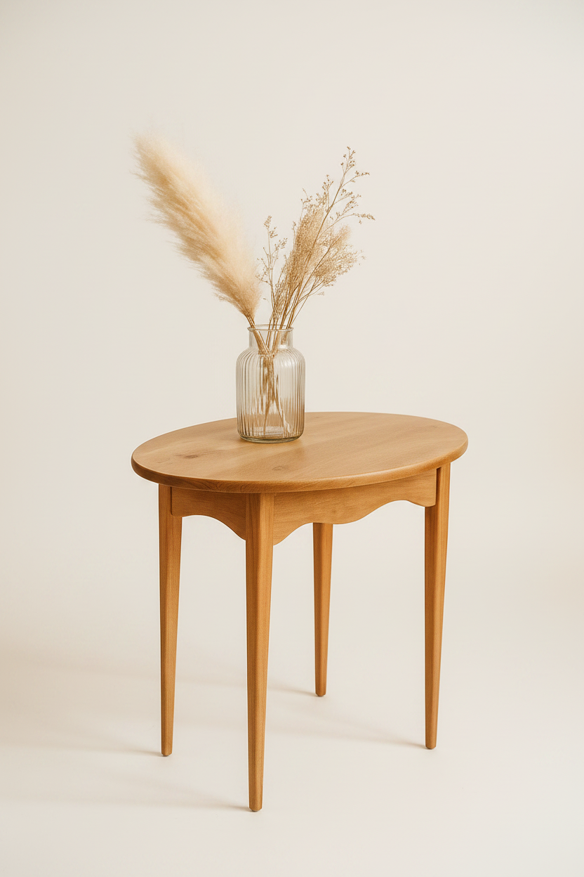 Handcrafted Oval Wood Side Table with Tapered Legs – Natural Grain Accent Table