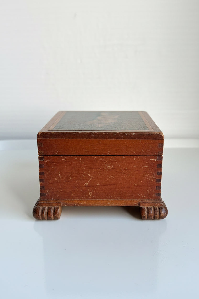 Vintage San Diego Souvenir Cedar Keepsake Box | Hunting Dog Lithograph | Circa 1940s–1950s