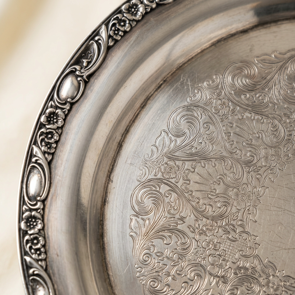 Vintage 15-Inch Silver-Plated Platter with Floral Scrollwork