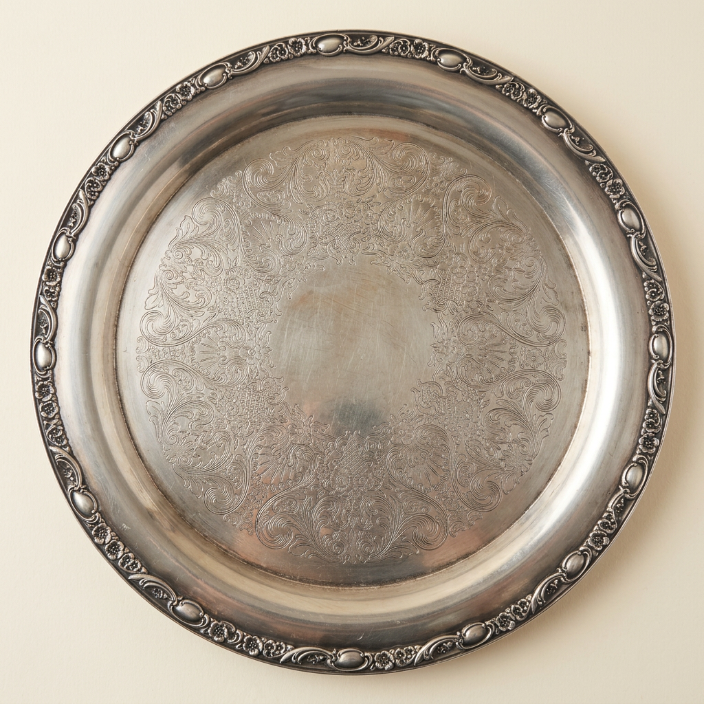 Vintage 15-Inch Silver-Plated Platter with Floral Scrollwork
