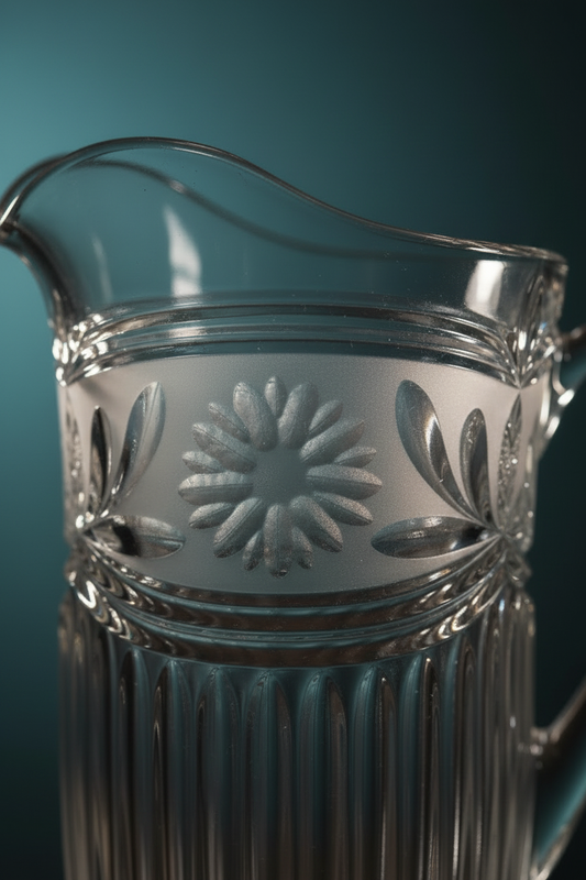 Pressed Glass Pitcher — Daisy Band Detail