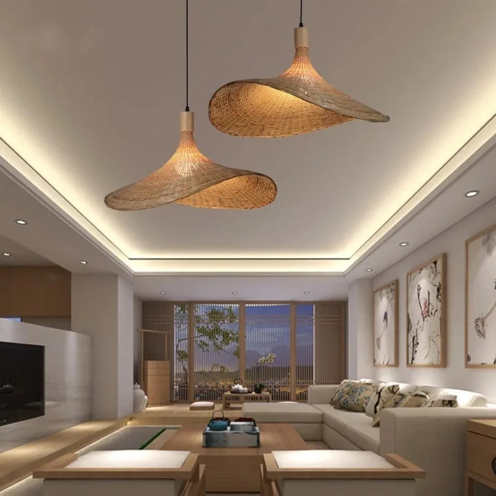 Rattan Pendant Light - Dimmable Bamboo Shade | The Marian Collection