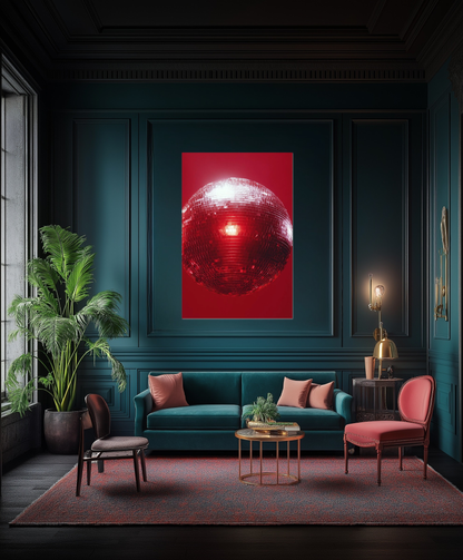 Red Disco Ball Wall Art – Aluminum DIBOND® Print | UV-Resistant Modern Decor
