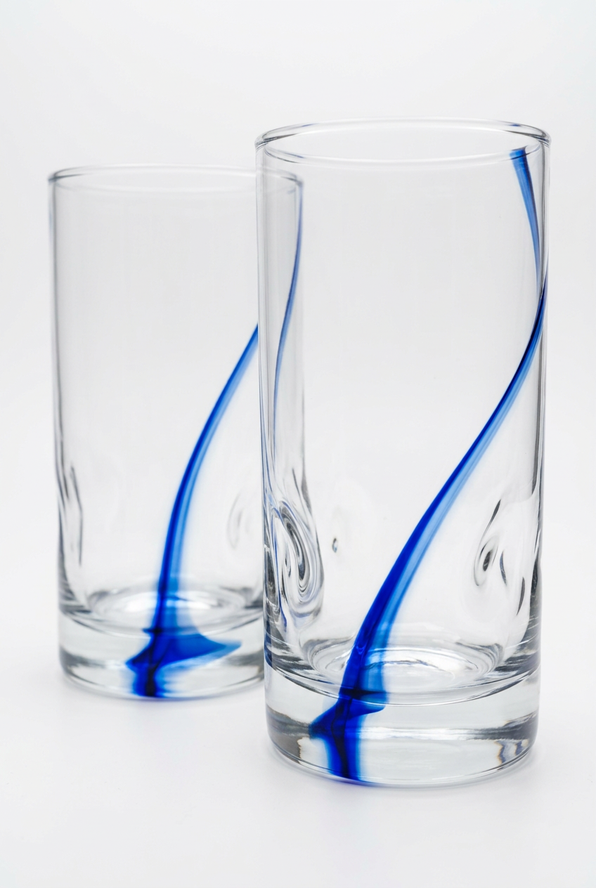Revised close-up showing the glass grip indentations and cobalt swirls