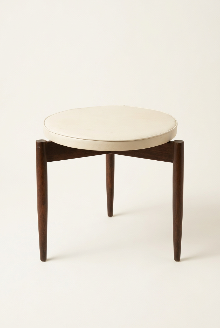 Vintage Kodawood Miami Sculptural Stool with Cream Vinyl, circa 1960s