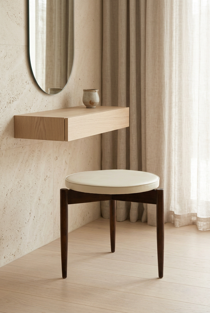Vintage Kodawood Miami Sculptural Stool with Cream Vinyl, circa 1960s