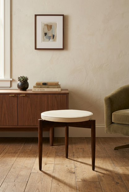 Vintage Kodawood Miami Sculptural Stool with Cream Vinyl, circa 1960s