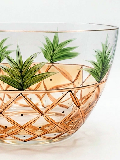 Vintage Romanian Hand-Blown Crystal Pineapple Bowl – Gold-Trimmed Art Glass